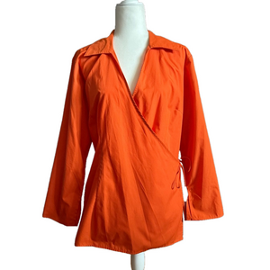 Vintage 90s Ashley Stewart Orange Wrap Blouse Collard Surplice Neckline Size 14